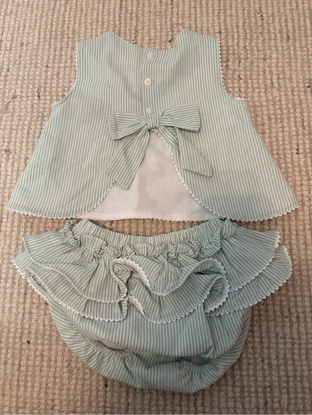 Edgehill Collection Mint Green Striped Bow Top & Ruffle Bloomers